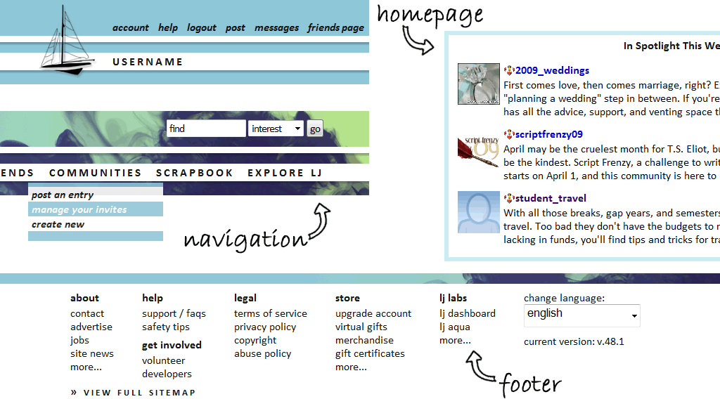 LiveJournal / Skin / Dive In (Nav & Footer)