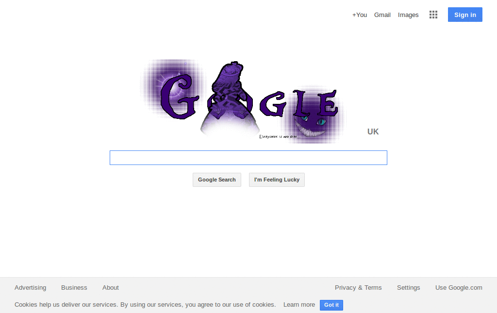 Alice in Wonderland Google logo