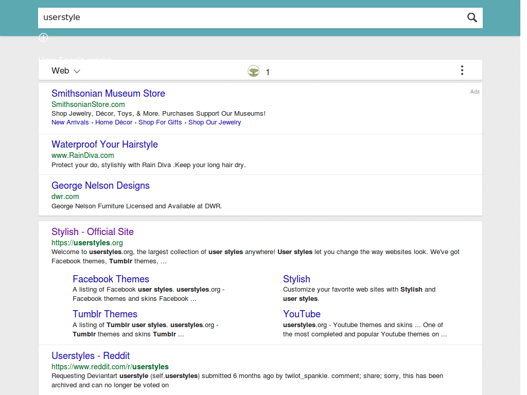 Ecosia with Fixed Positioning