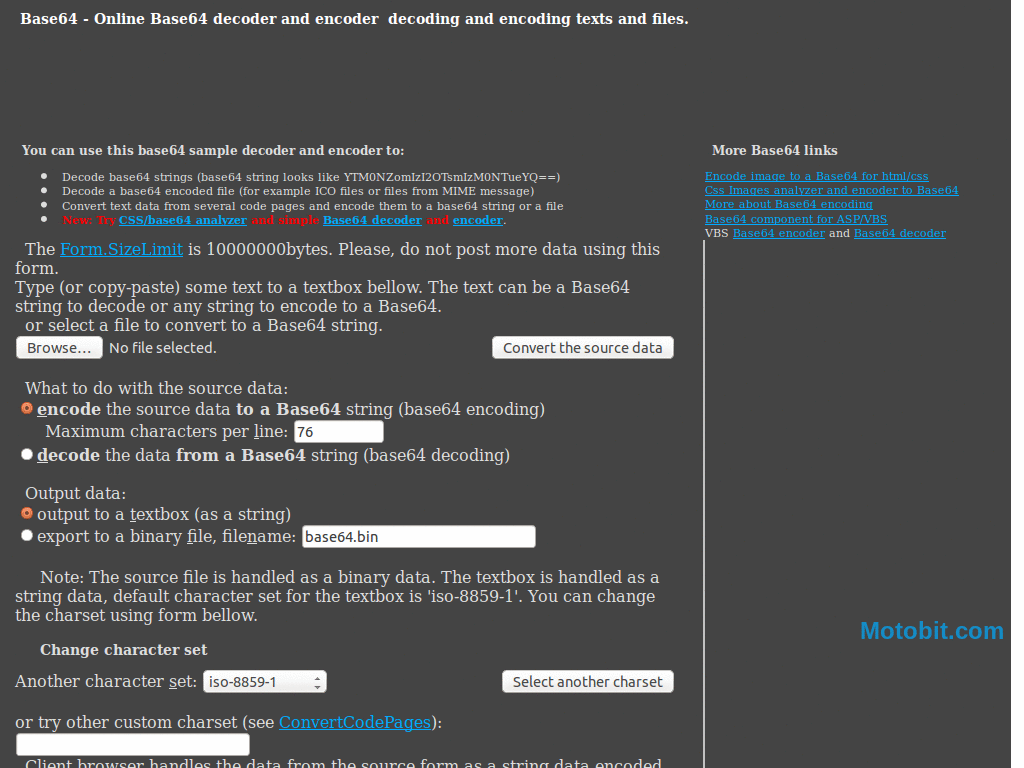 Base64 Decoder/Encoder (Tidy) - www.motobit.com