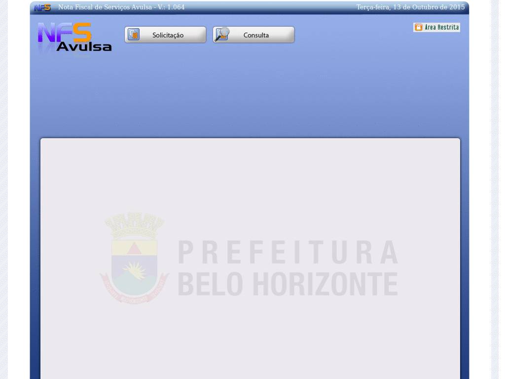 BHISS Digital - Nota Fiscal avulsa - Menu