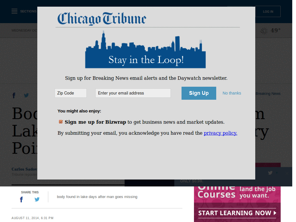 Turn off Chicago Tribune "sharelines"