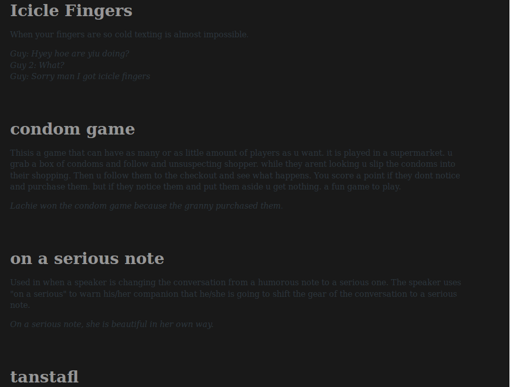 Urban Dictionary dark minimal