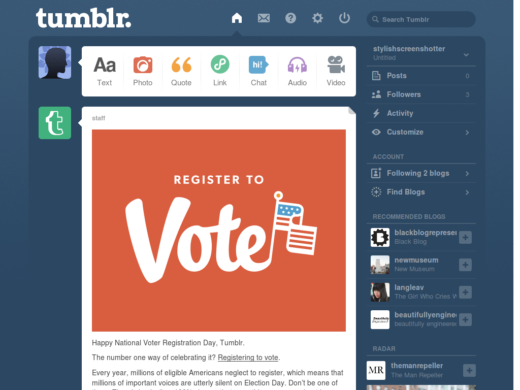 Remove Tumblr Voter Registration Button