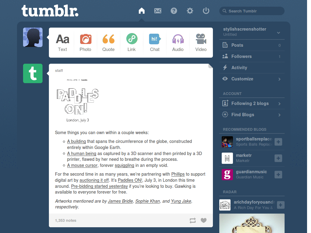 Tumblr - Dashboard opacity low