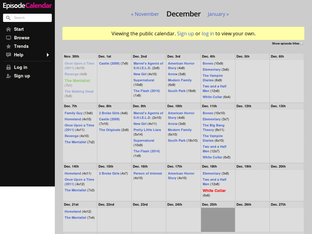 Clean Web - Episode Calendar