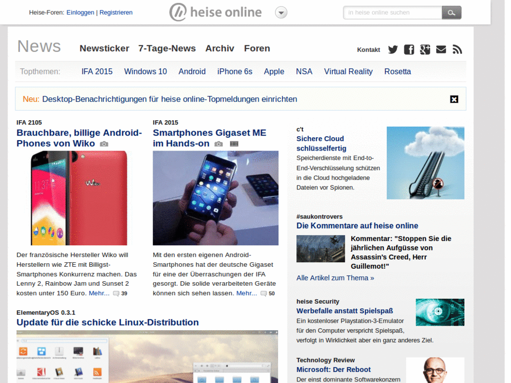 heise Newsticker ohne Werbung