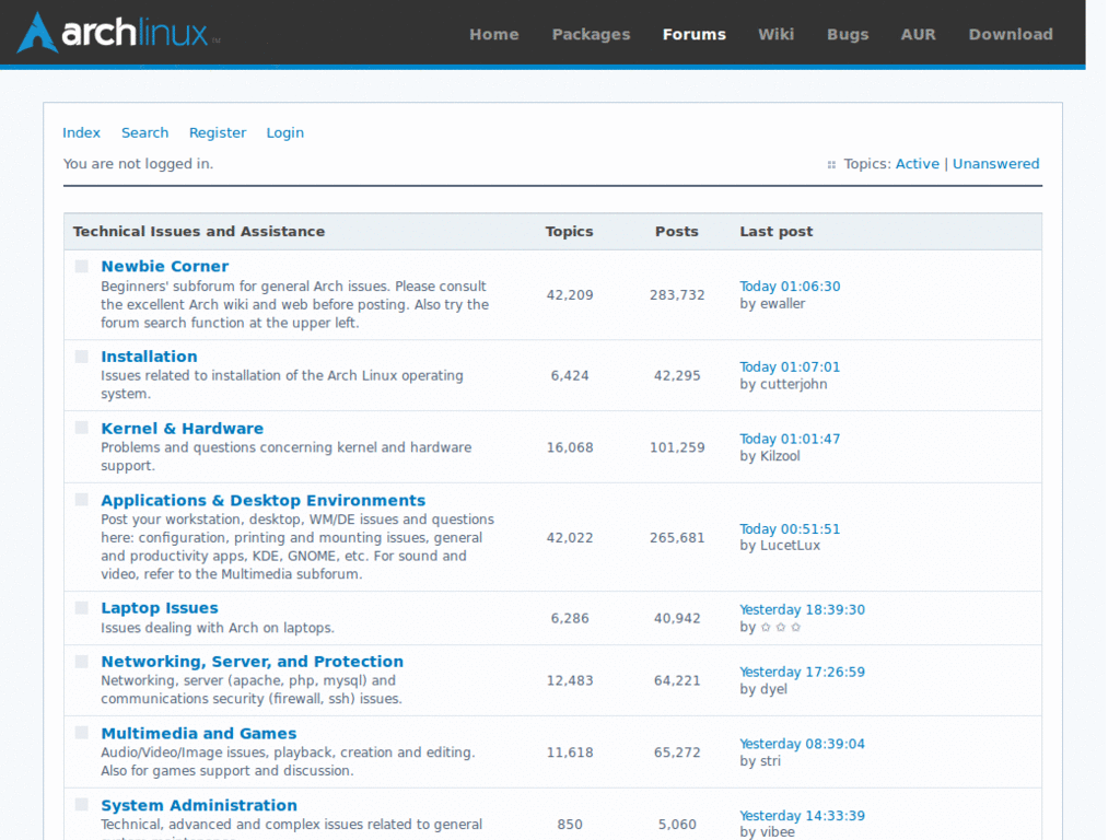 Archlinux BBS: 950px centered forum content