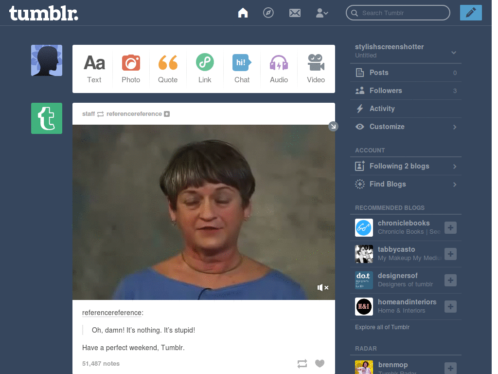 tumblr - Hide recommended posts