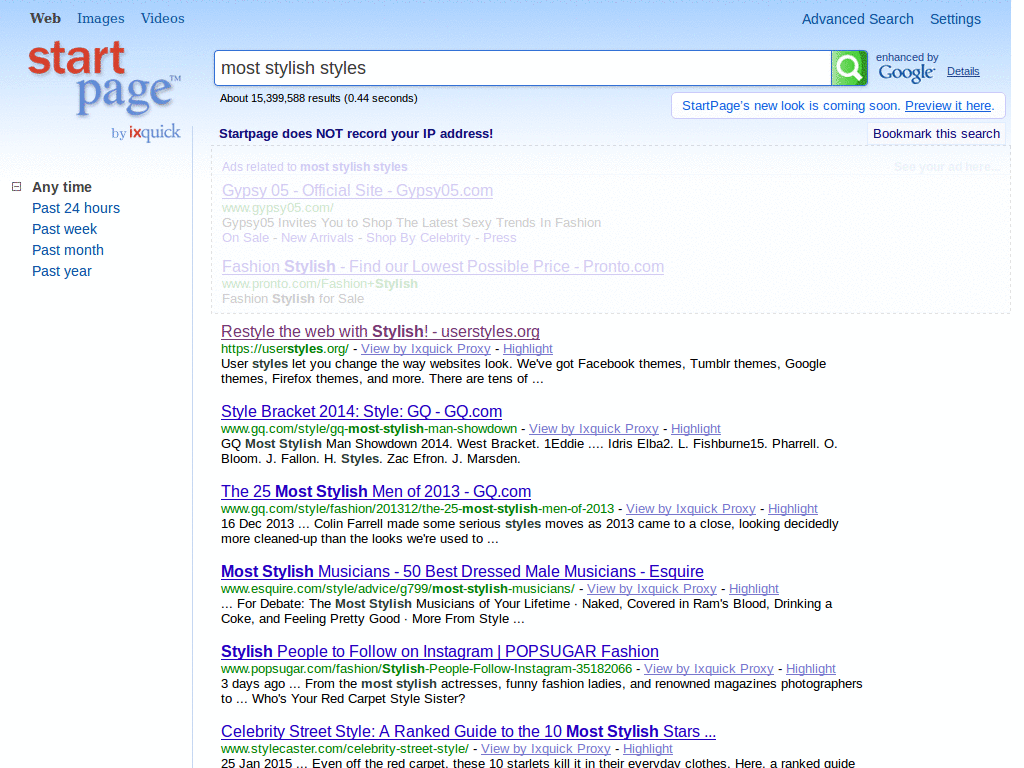 Startpage/Ixquick ad contrast
