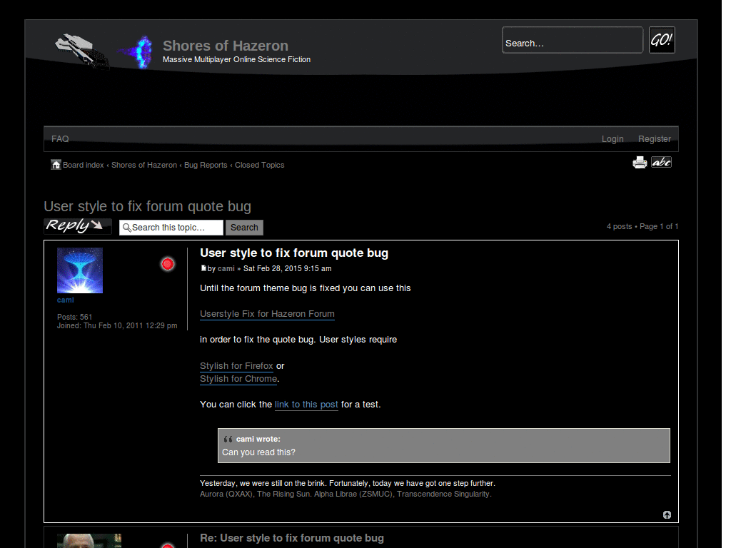 Shores of Hazeron Forum Quote Fix