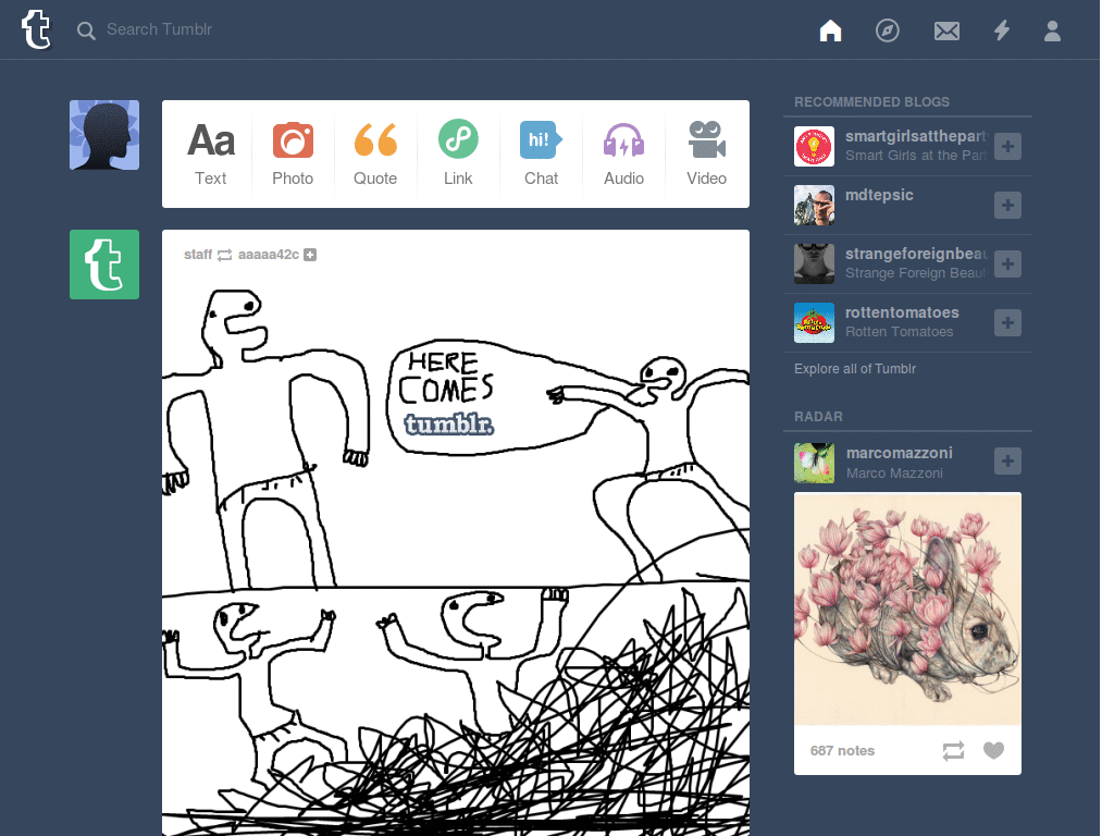 Hide the new post button on tumblr