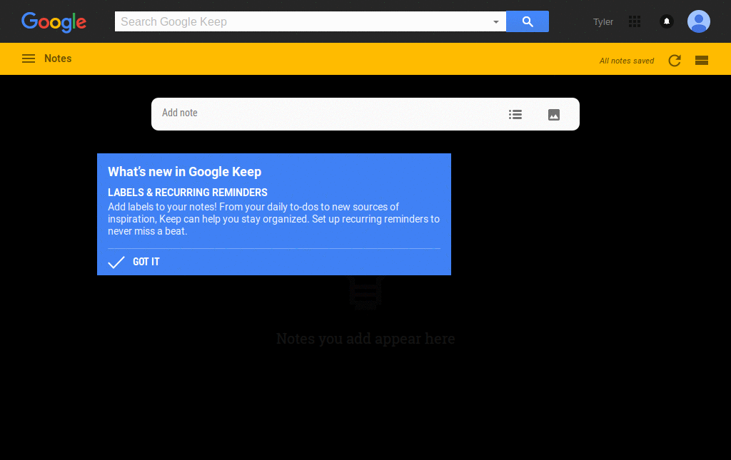 Google Keep Dark