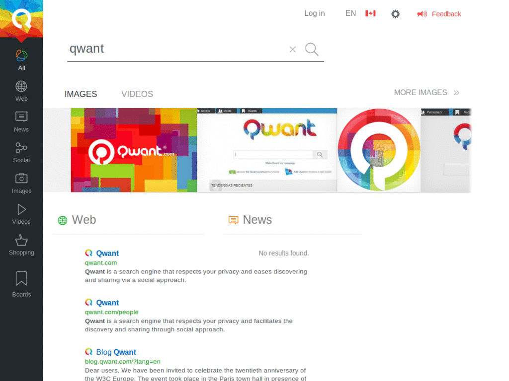 Qwant page de recherche générale