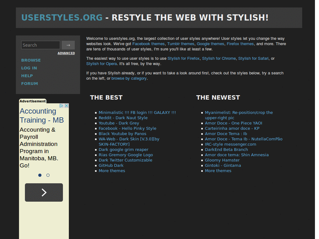Userstyles |  Full width - Darkness mode