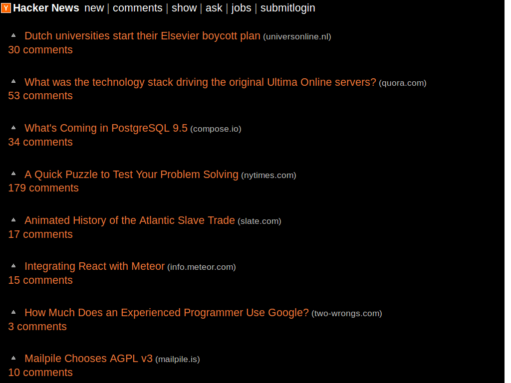 Hacker News - Responsive dark night
