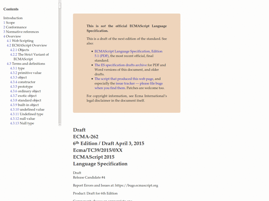 ES6 draft – sticky TOC left