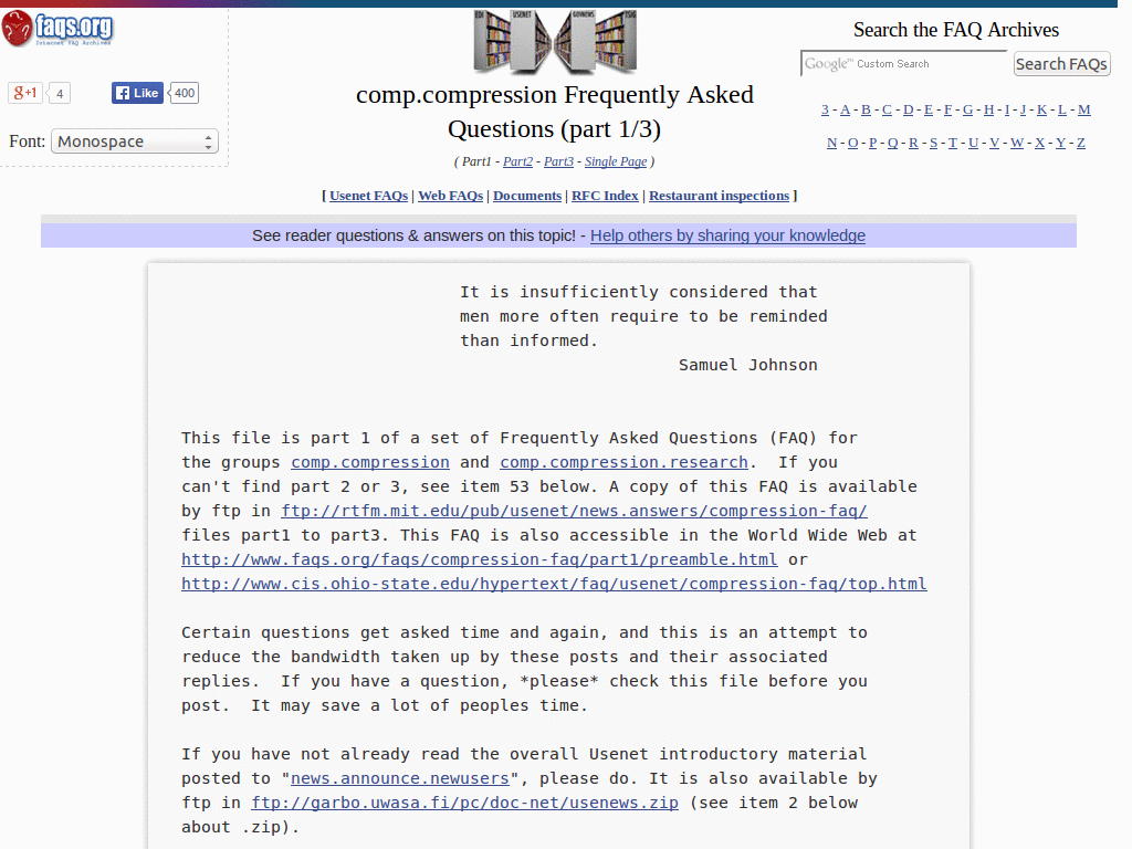 Faqs.org tweaks