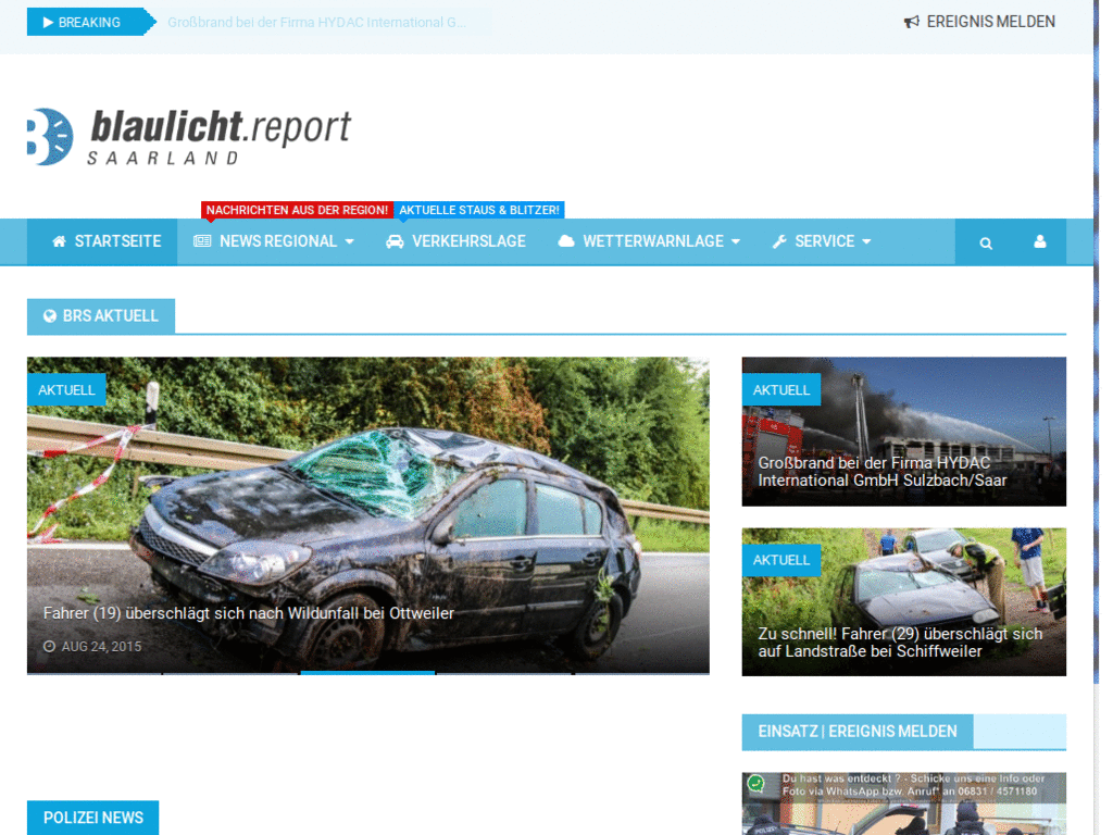 blaulichtreport-saarland.de minus Adblock nagging