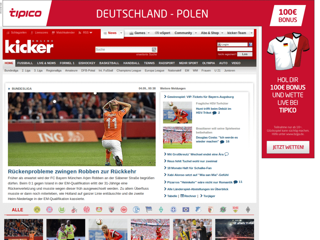 kicker.de - zentriert