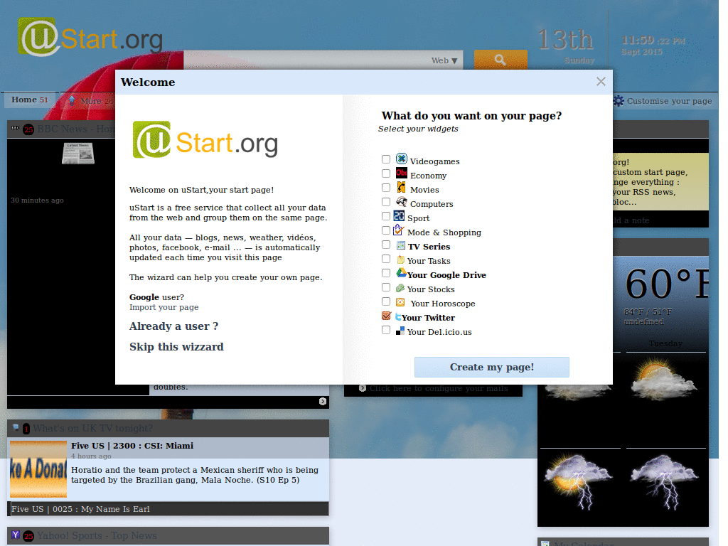 ustar.org start page customized