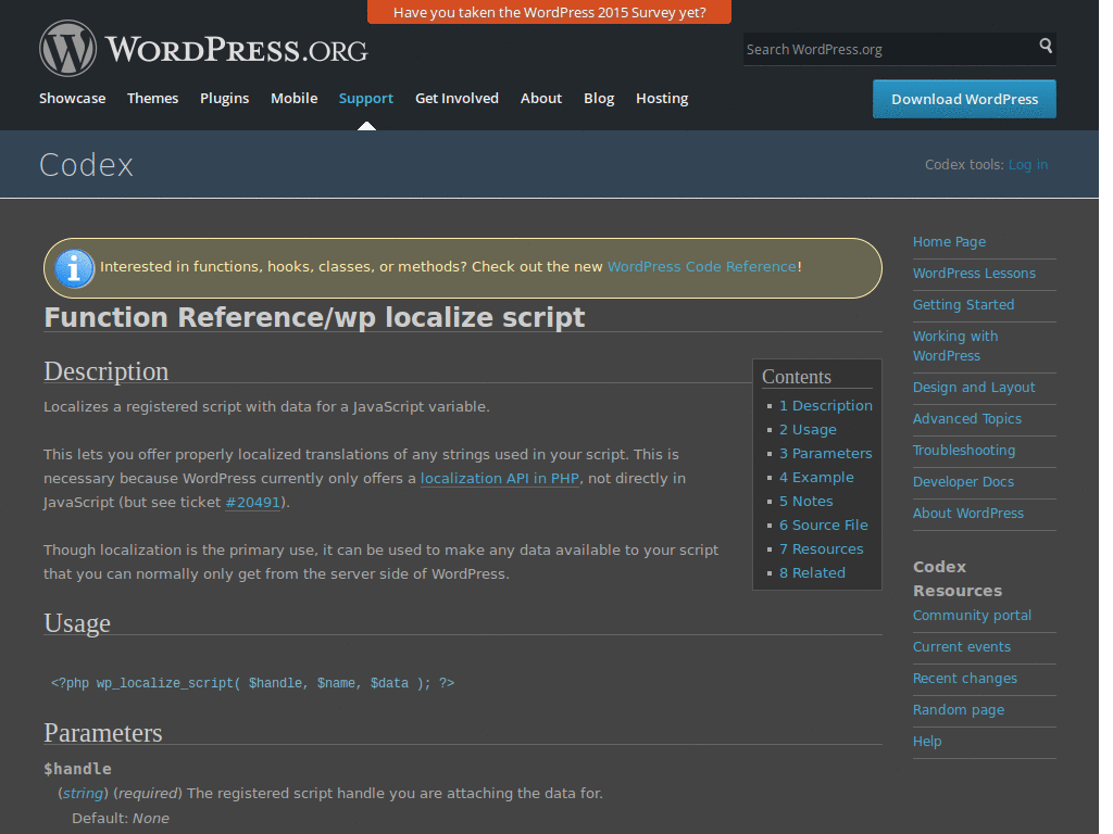 wordpress codex dark