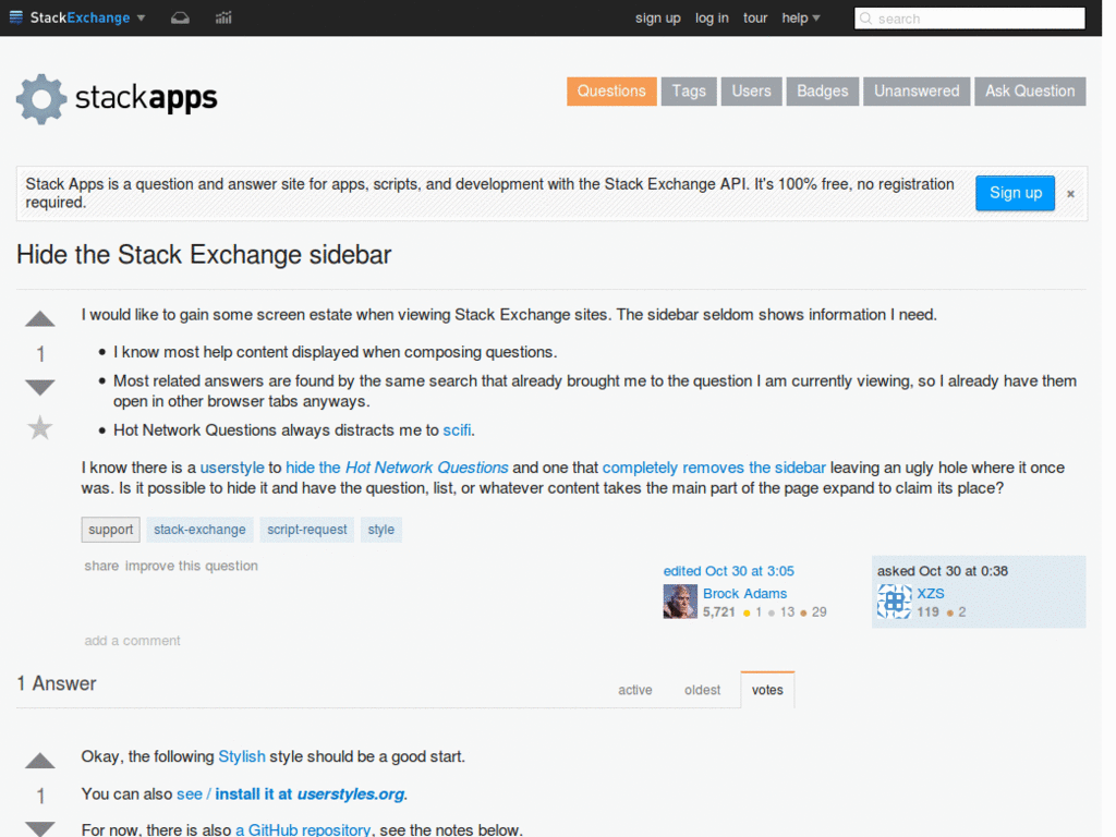 Stack Exchange, Expand away Sidebar