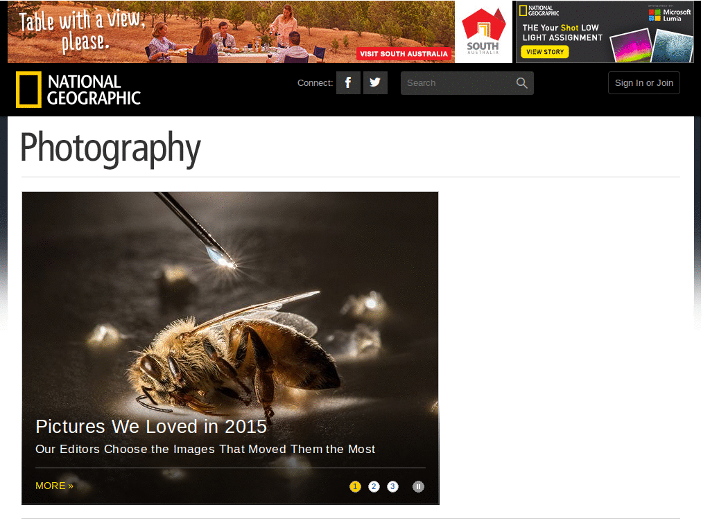 National Geographic: Clear photo of the day page
