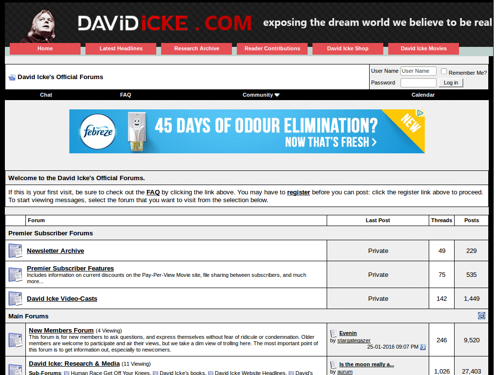 Hide shoutbox on Davidicke's forum