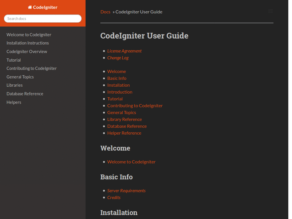 CodeIgniter 3 Documentation - Dark