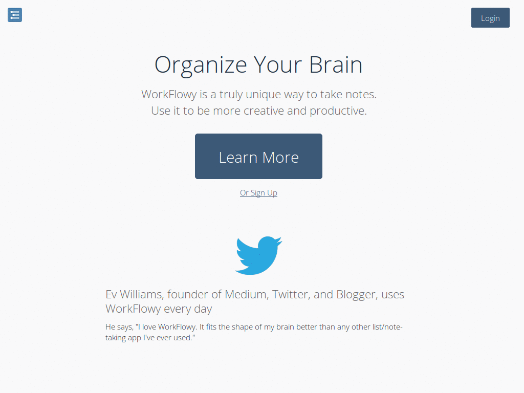 WorkFlowy, App View Header