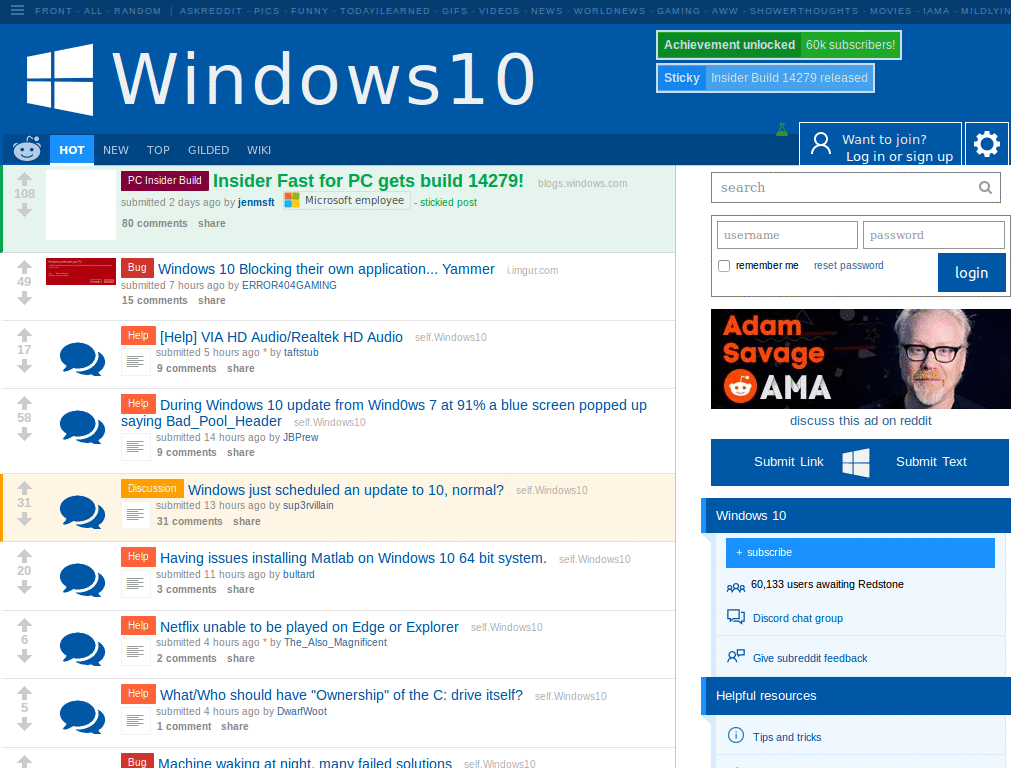 Windows 10 subreddit style changes