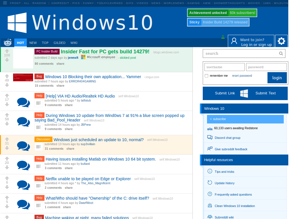 Windows 10 subreddit Style changes 2