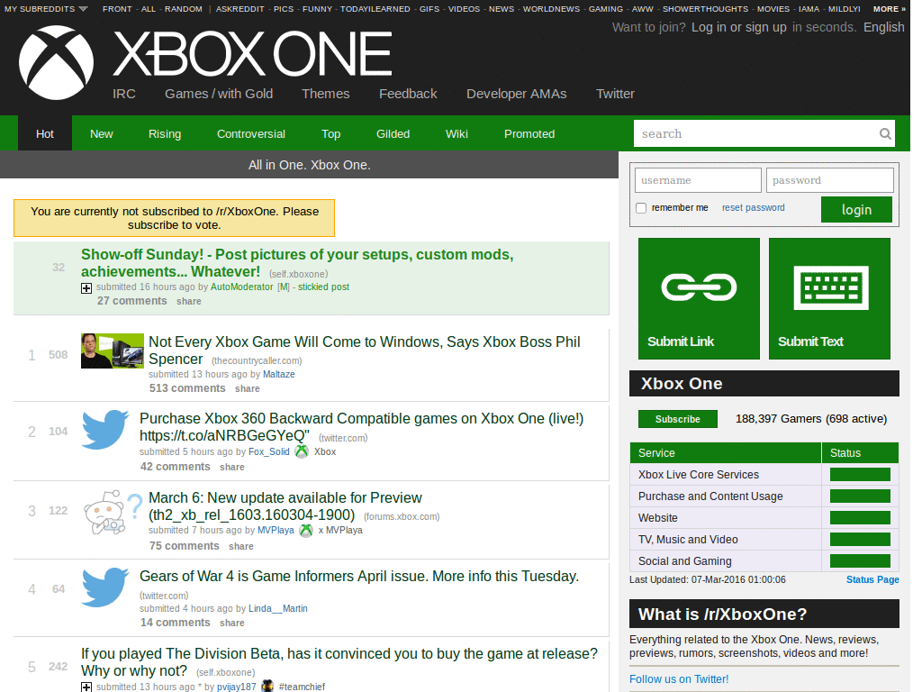 Material Xbox One Subreddit