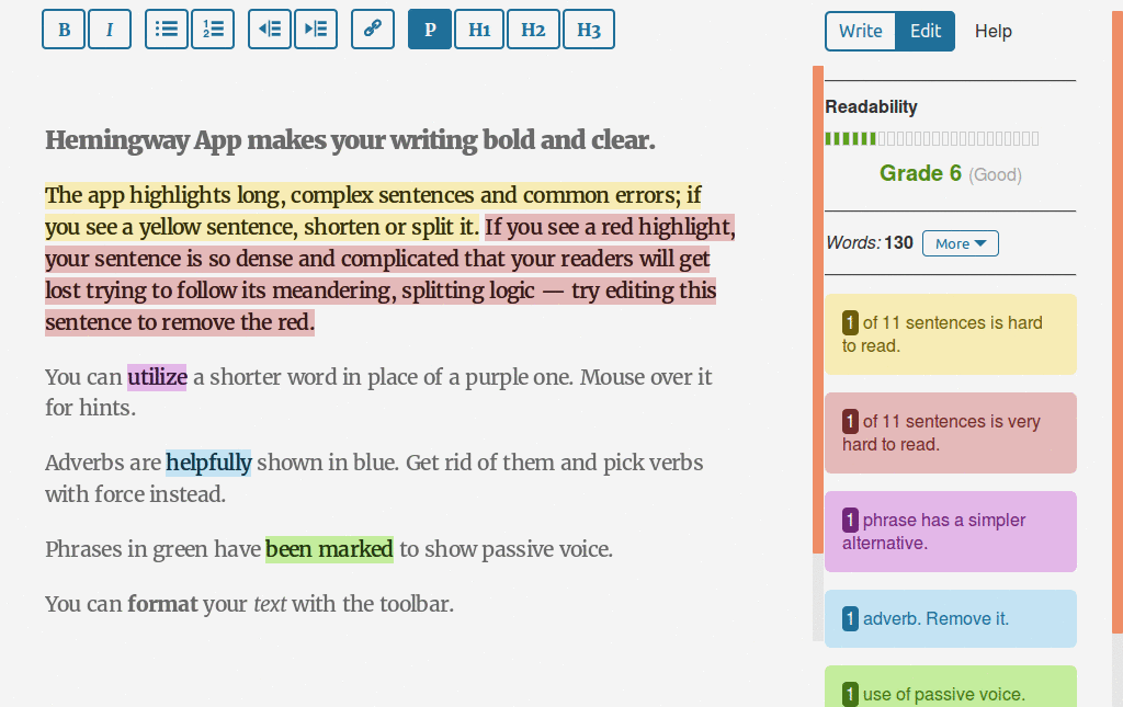 Hemingway App - Less Distracting