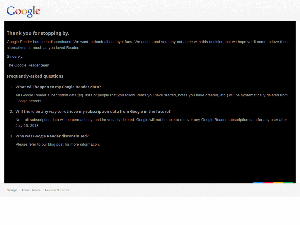 Google Reader Absolutely Dark