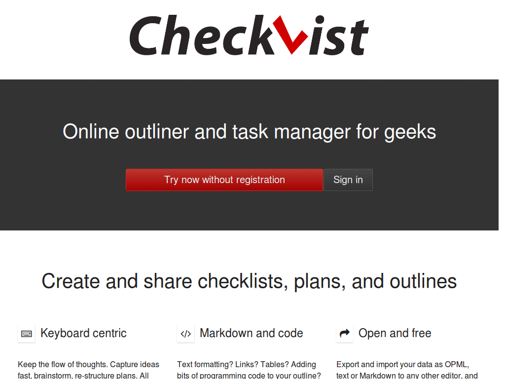 Minimalist/sidebar Checkvist