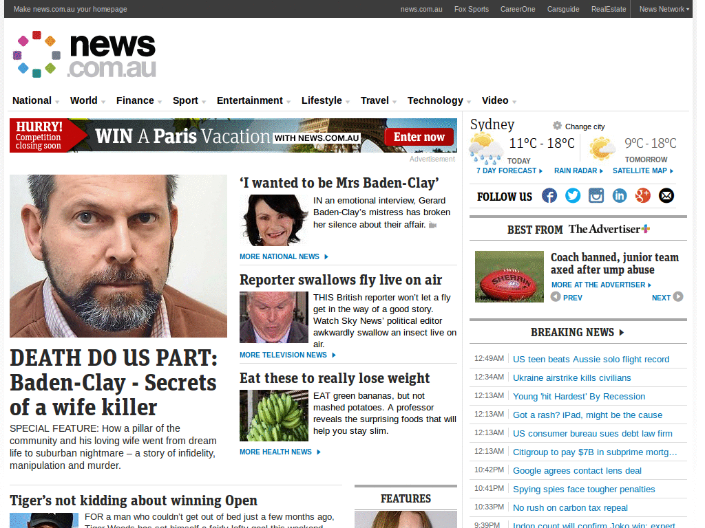 news.com.au ad, weather and crap removal