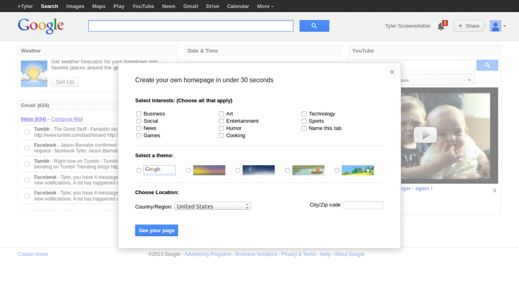 Google Homepage 1-Column Design
