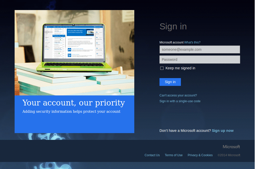 Hotmail - Login Page - Cobalt/Blue