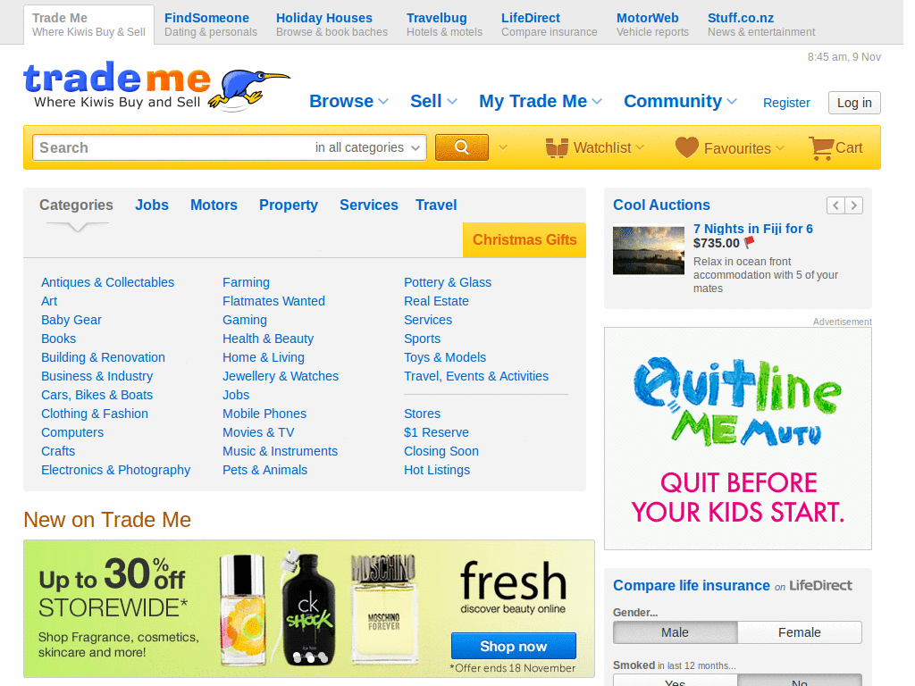 Trade Me - Hide Sidebar