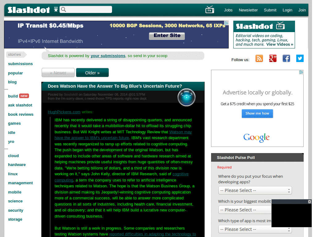 Slashdot - Black Background, Green Text