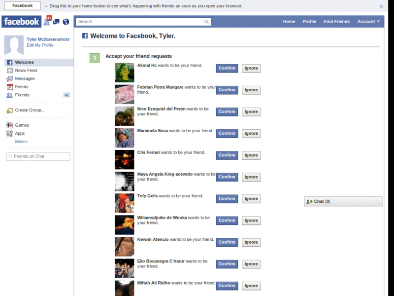 Facebook - clean home page.