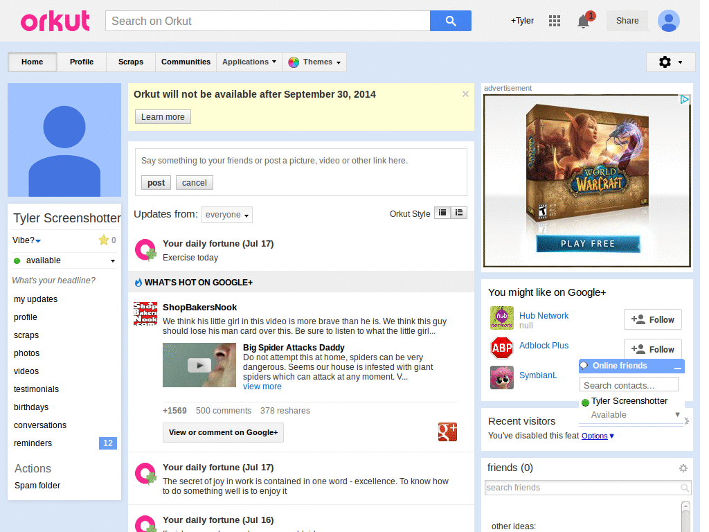 Orkut: underline only on hover