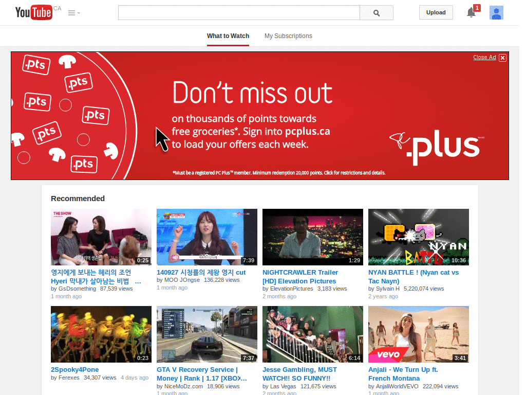 YouTube: center movie player