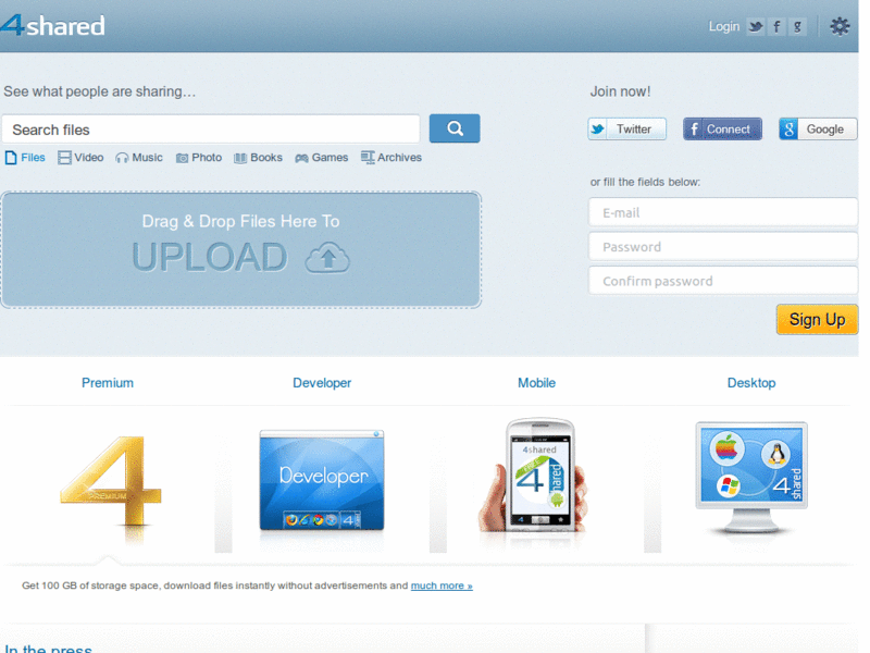 4shared.com - Highlight the folder description