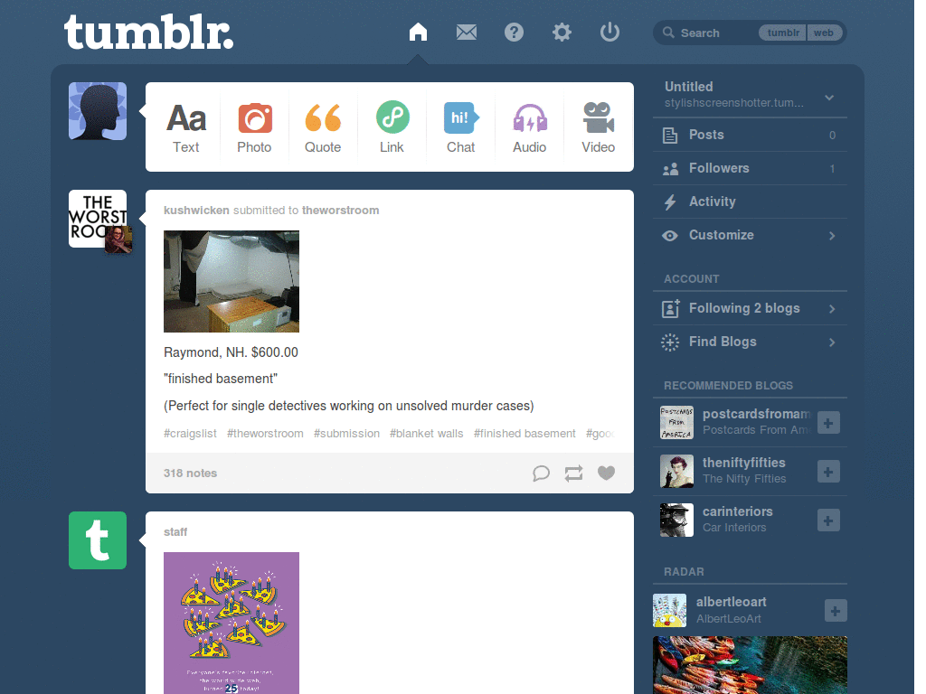 Hide Tumblr Dashboard footer