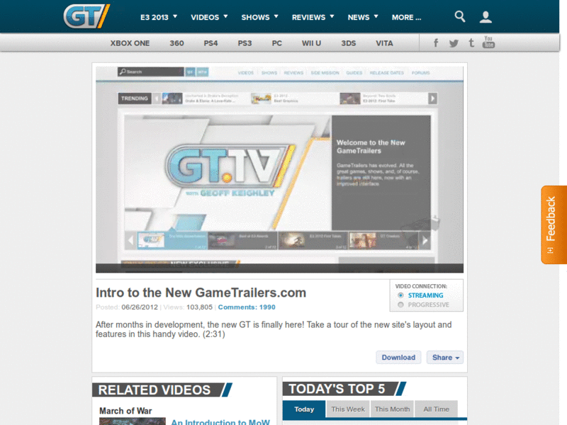 GameTrailers - no ads, comments, sharing.