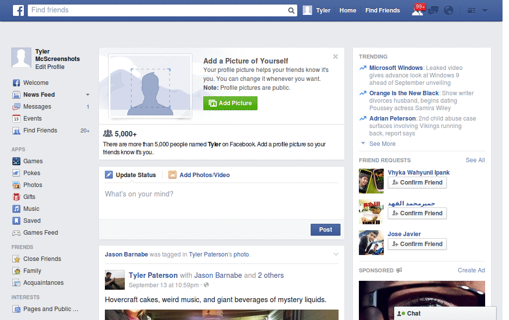 Facebook static top bar