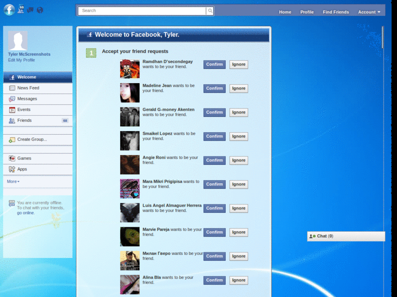 Facebook - Windows 7 blue